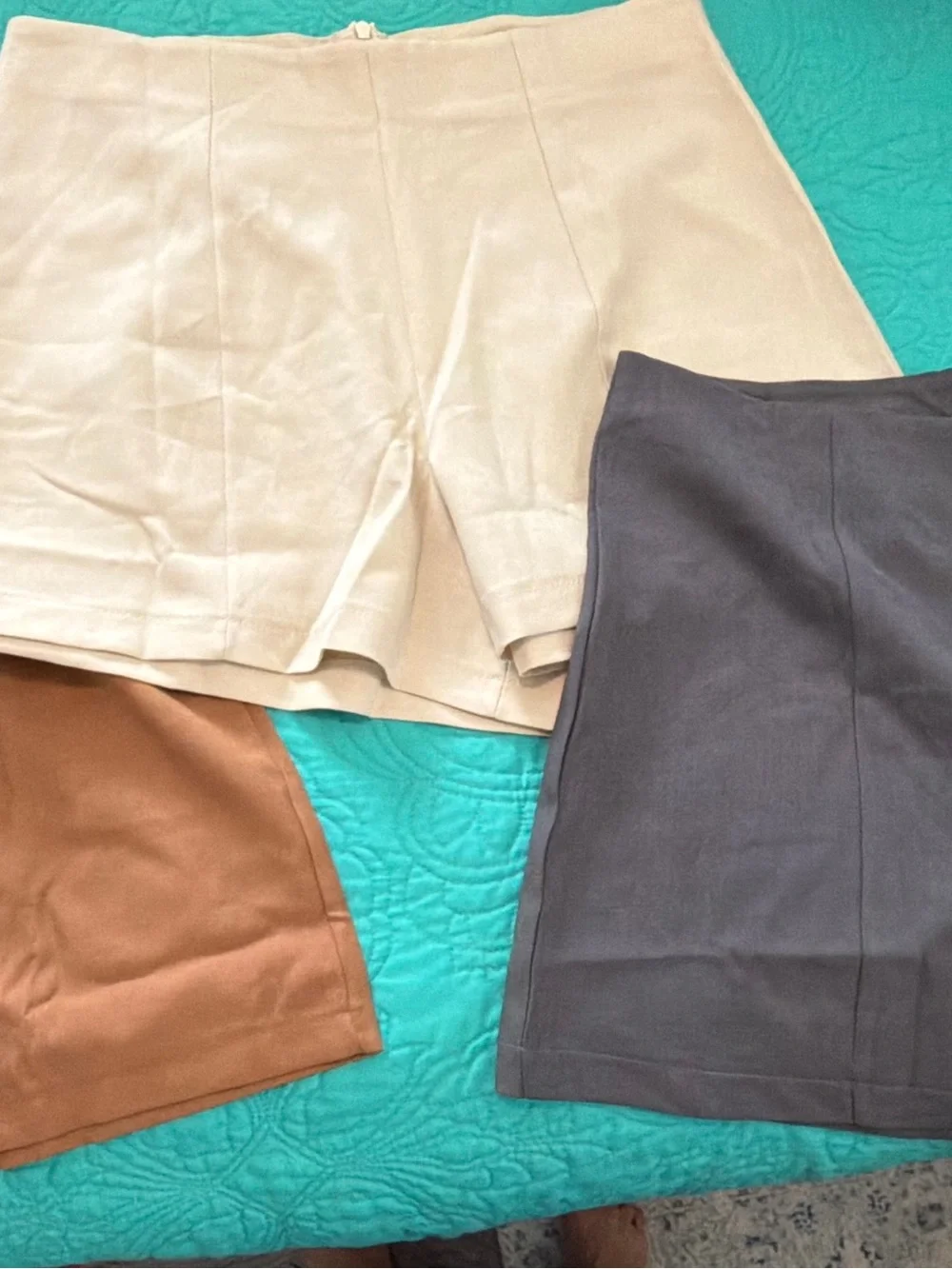 3 pair bundle High-Waist Mini Shorts in Cream,Gray, & Brown